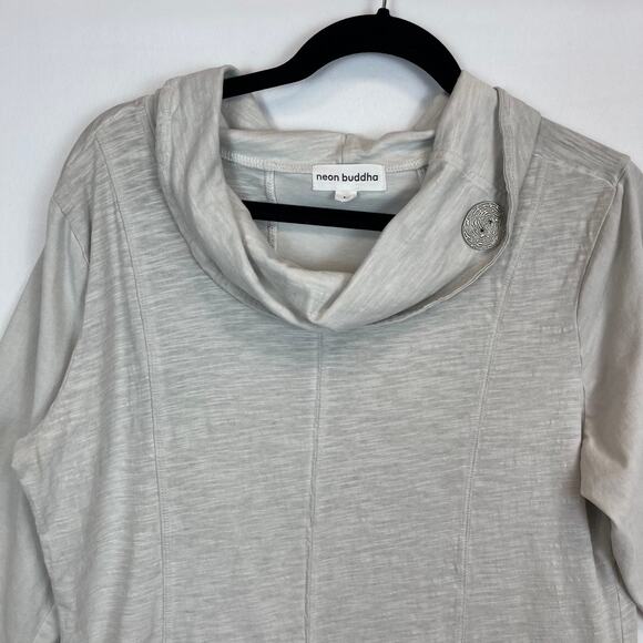 Neon Buddah Tunic Women's Large Cowl Neck Metal Button Kangaroo Pocket Grey - Picture 2 of 7